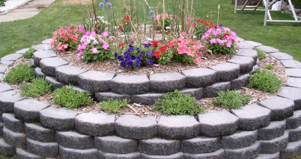 Two-Tiered Retaining Wall Brick Raised Island Bed